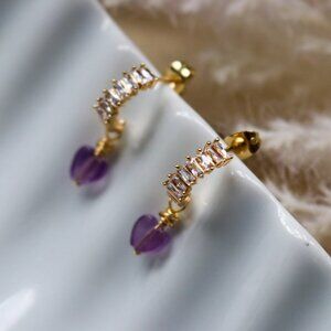 Amethyst Heart Earrings, Minimalistic earrings Dainty Earrings Tini earring,